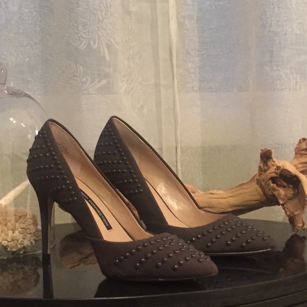 French Connection Studded Dark Gray Pointed Toe Heels